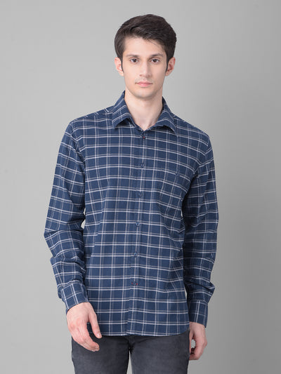 Navy Blue Checked Shirt-Men Shirts-Crimsoune Club