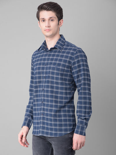 Navy Blue Checked Shirt-Men Shirts-Crimsoune Club