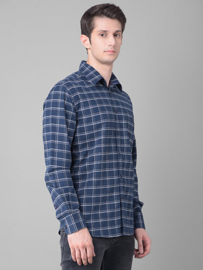 Navy Blue Checked Shirt-Men Shirts-Crimsoune Club