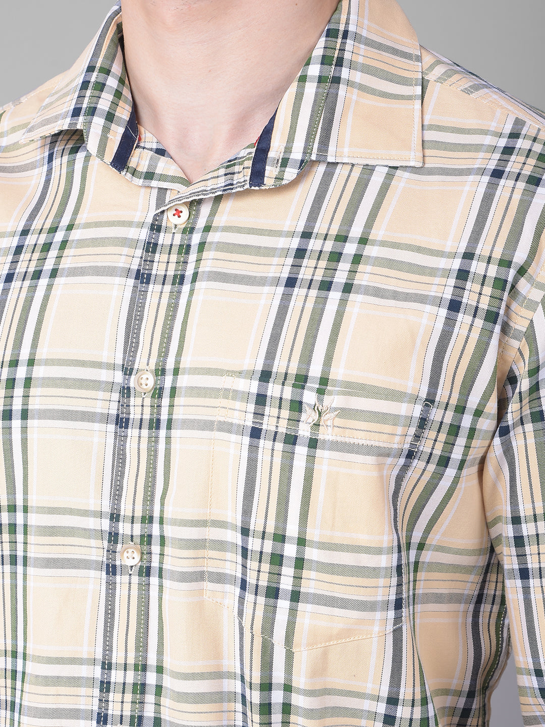 Peach Checked Shirt-Men Shirts-Crimsoune Club