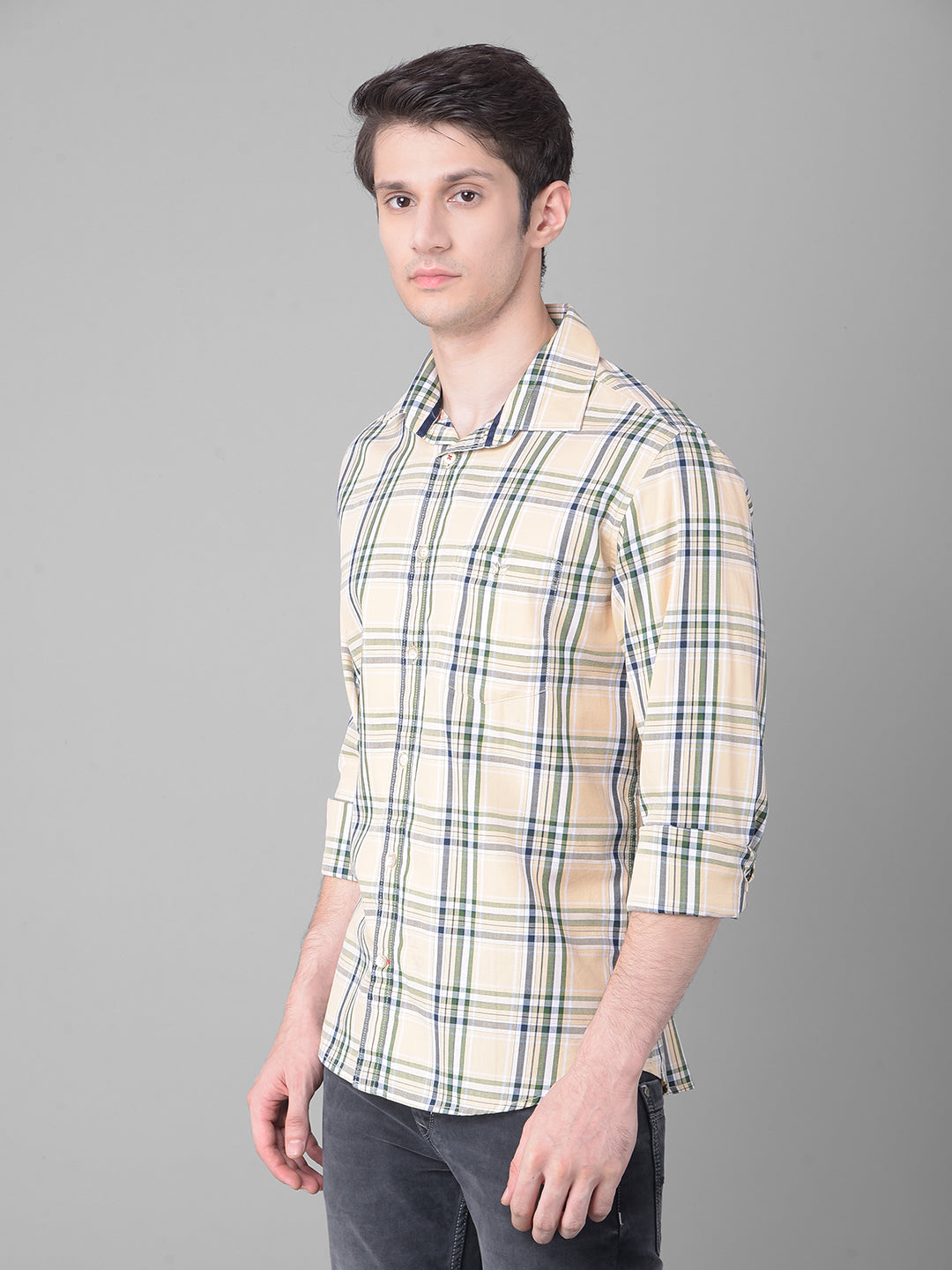 Peach Checked Shirt-Men Shirts-Crimsoune Club