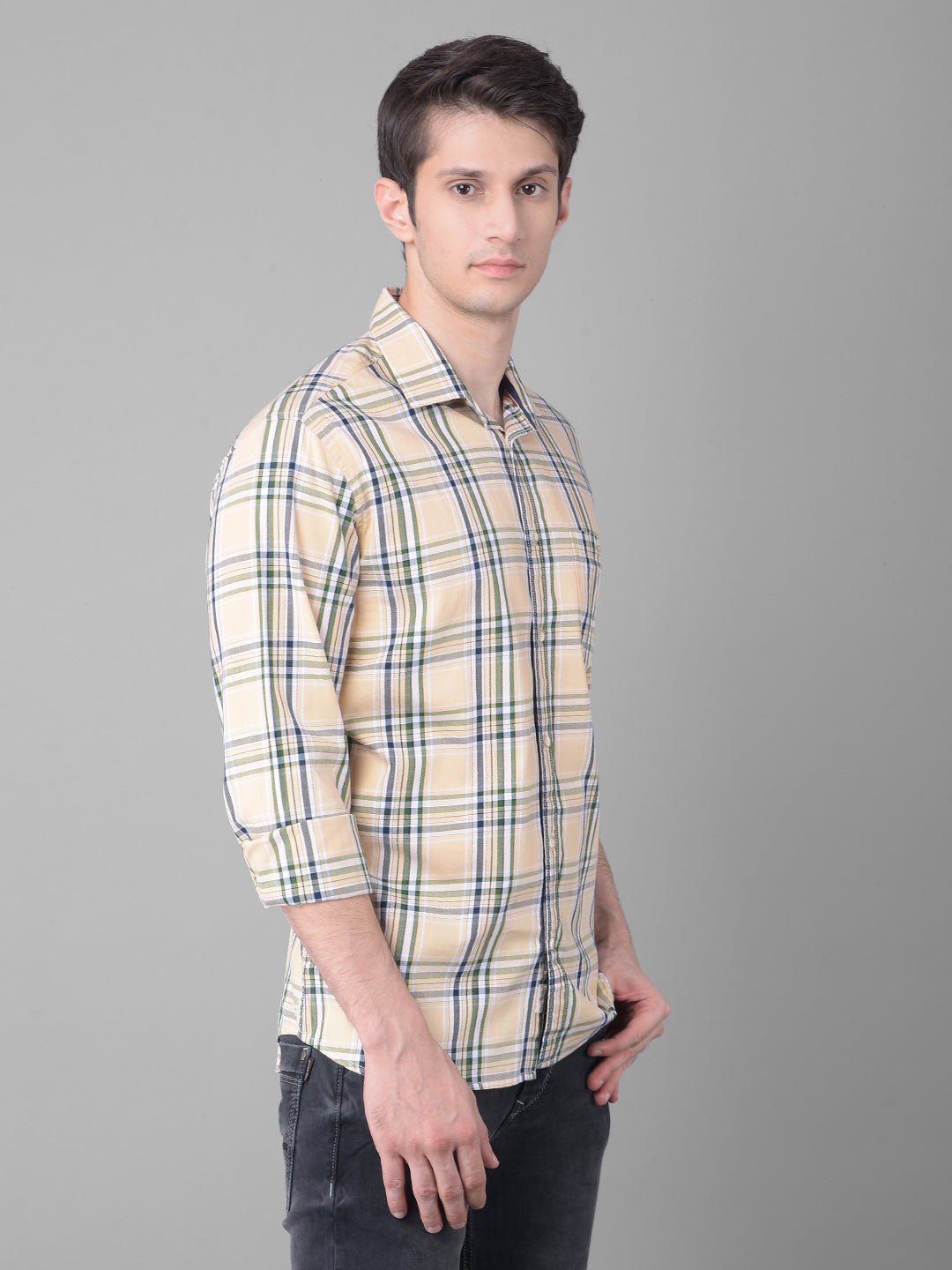 Peach Checked Shirt-Men Shirts-Crimsoune Club