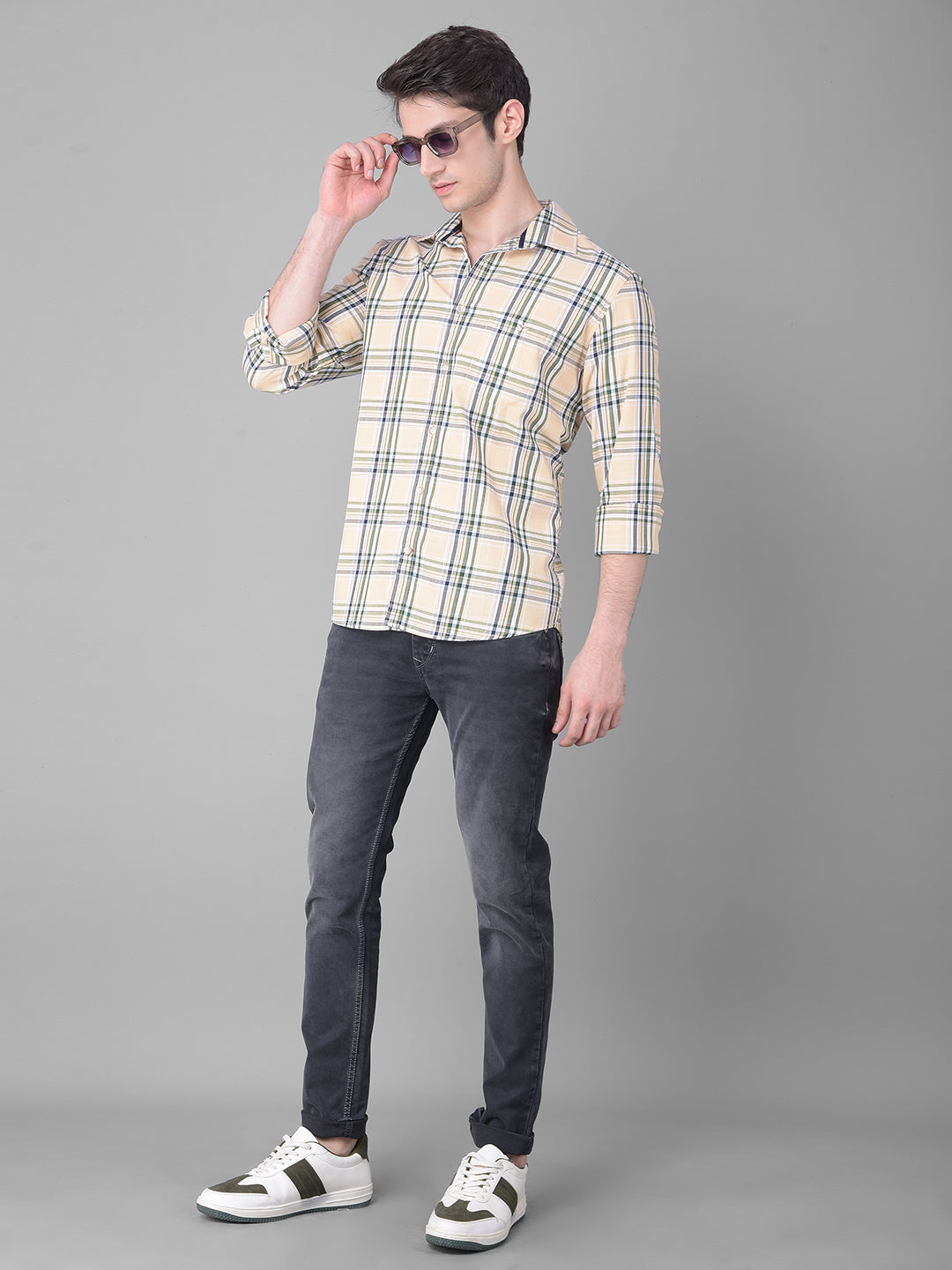 Peach Checked Shirt-Men Shirts-Crimsoune Club