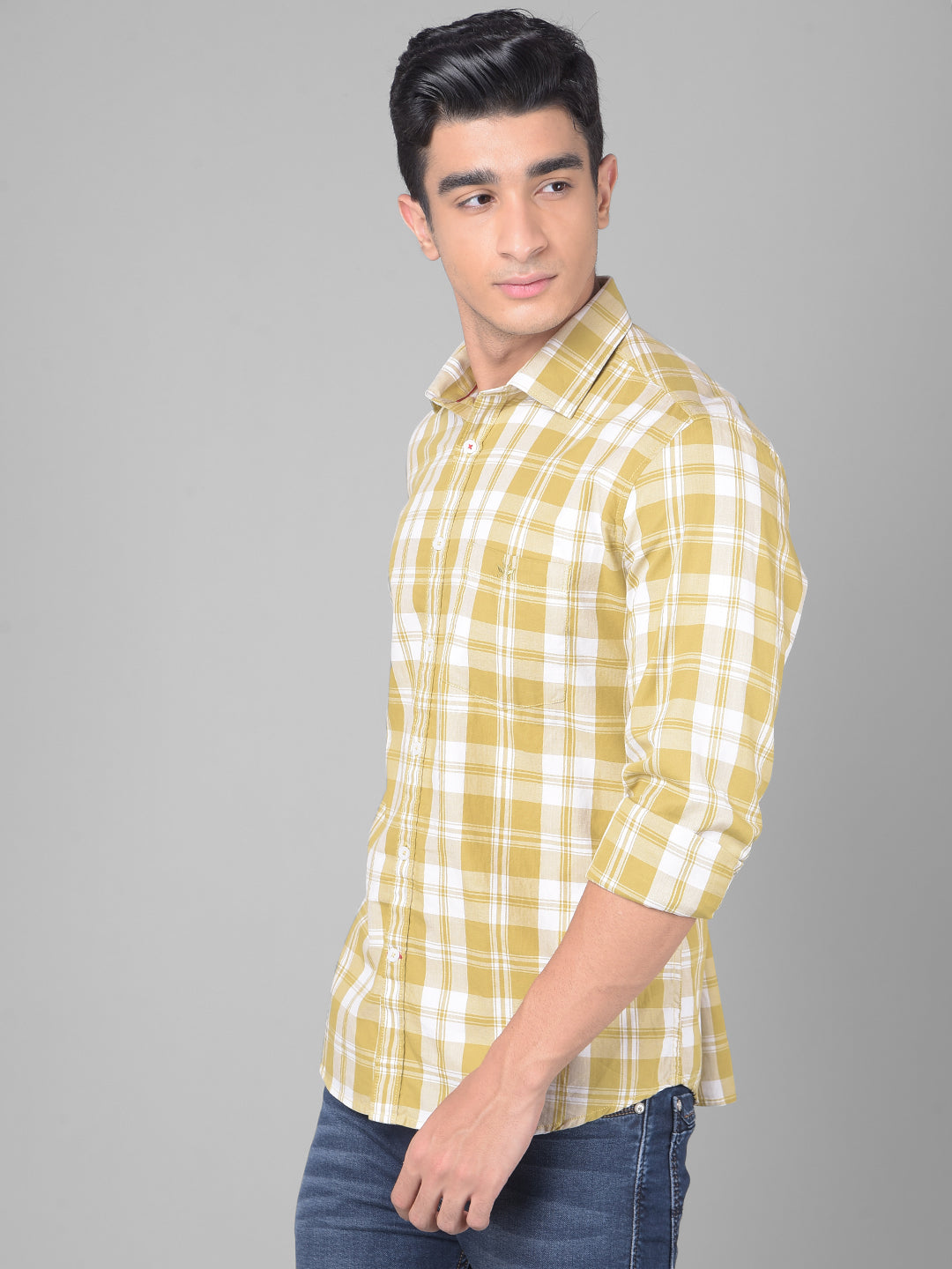 Yellow Checked Shirt-Men Shirts-Crimsoune Club