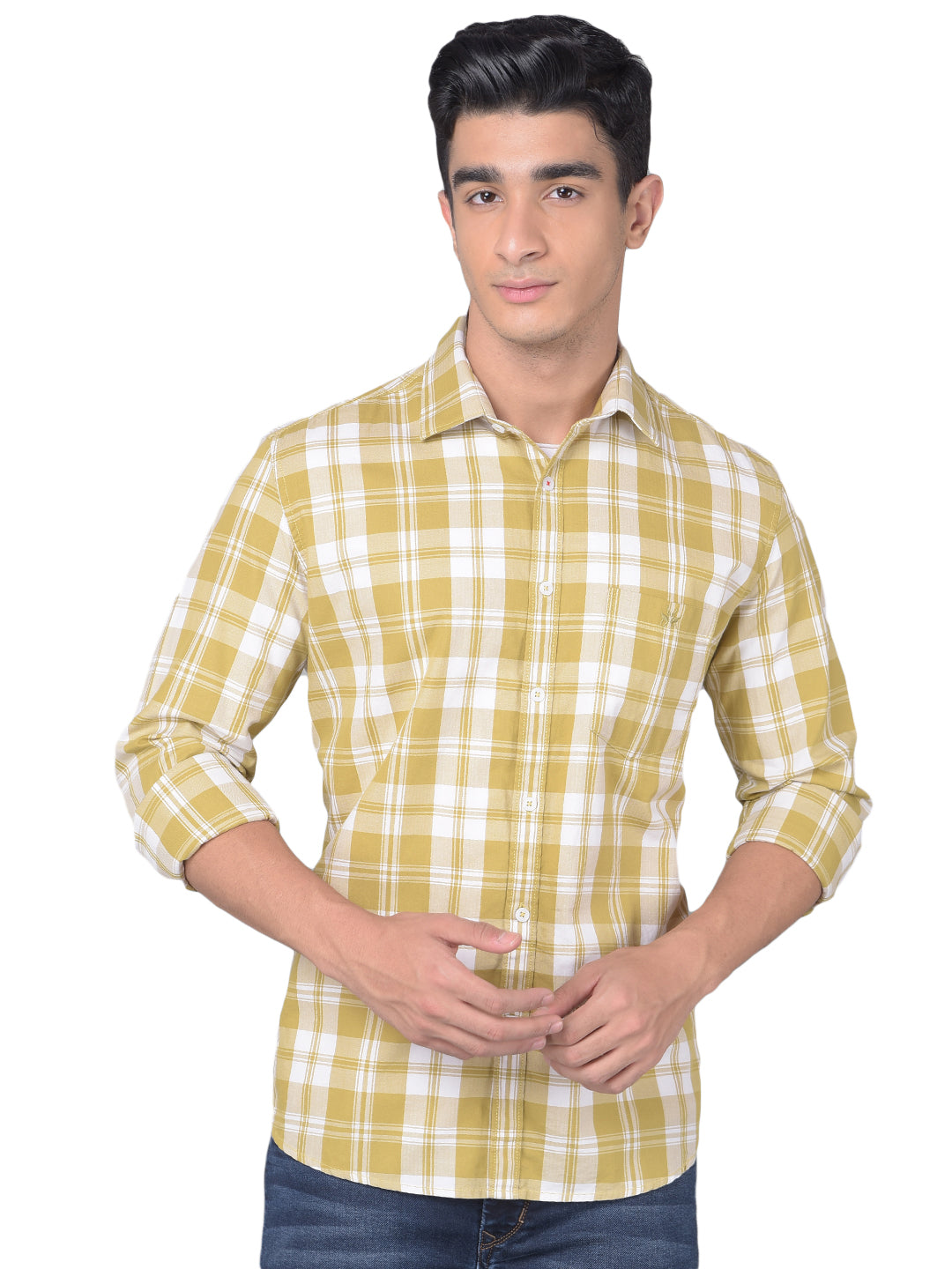 Yellow Checked Shirt-Men Shirts-Crimsoune Club