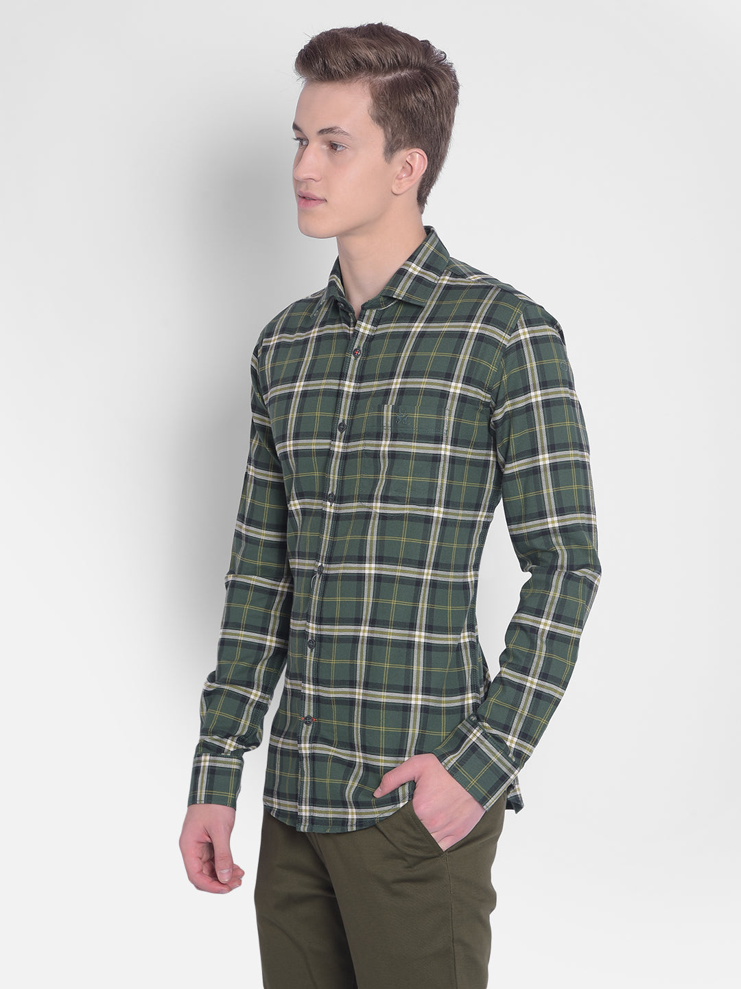 Green Checked Shirt-Men Shirts-Crimsoune Club