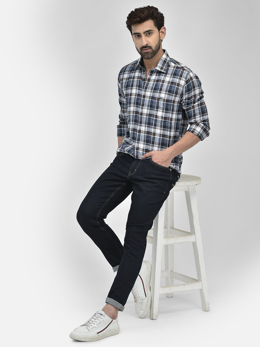 Blue Checked Shirt-Men Shirts-Crimsoune Club