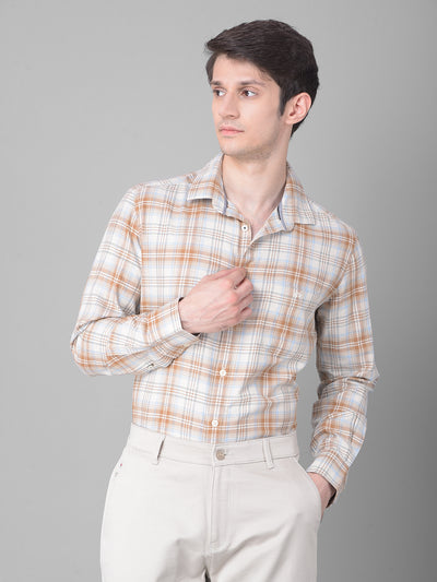 Beige Checked Shirt-Men Shirts-Crimsoune Club