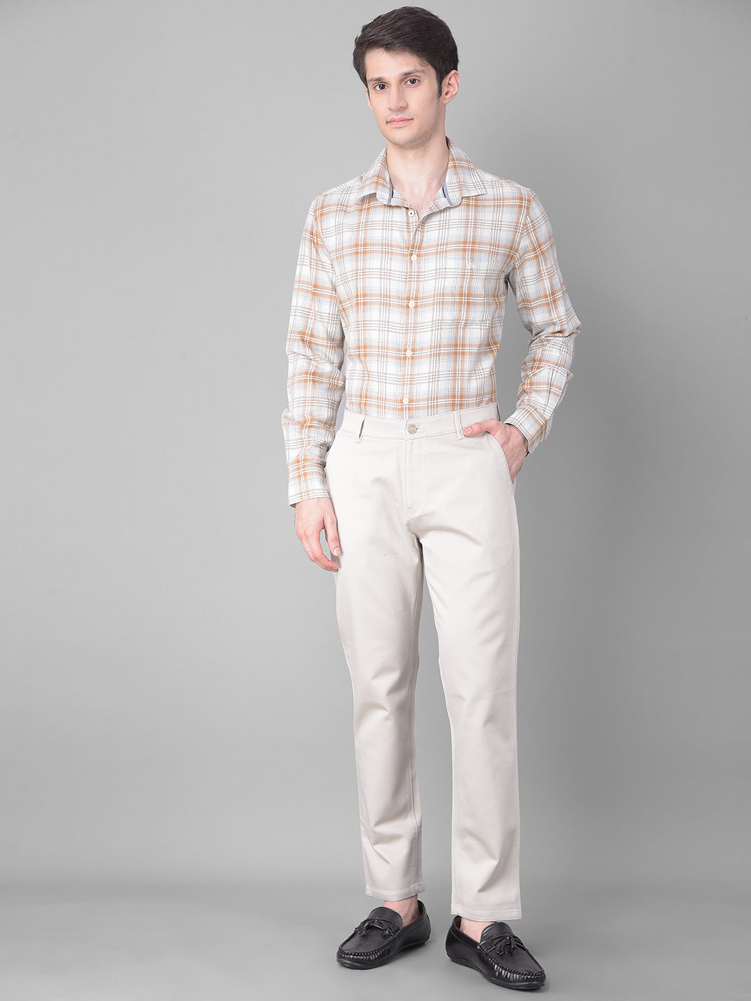 Beige Checked Shirt-Men Shirts-Crimsoune Club