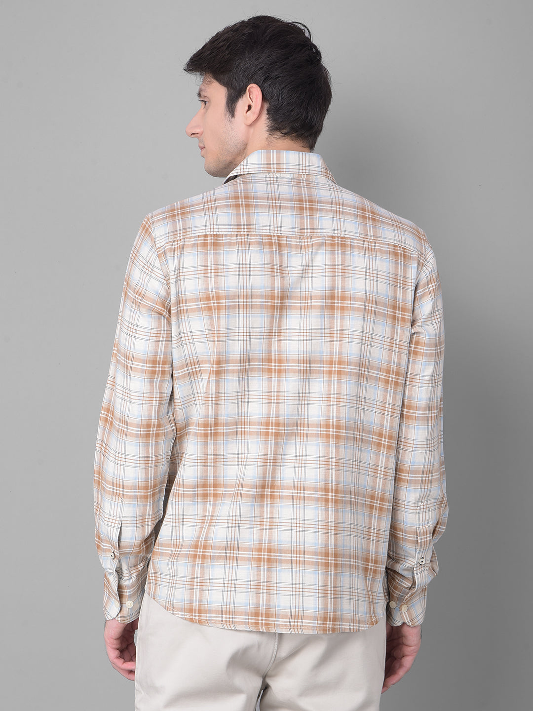 Beige Checked Shirt-Men Shirts-Crimsoune Club