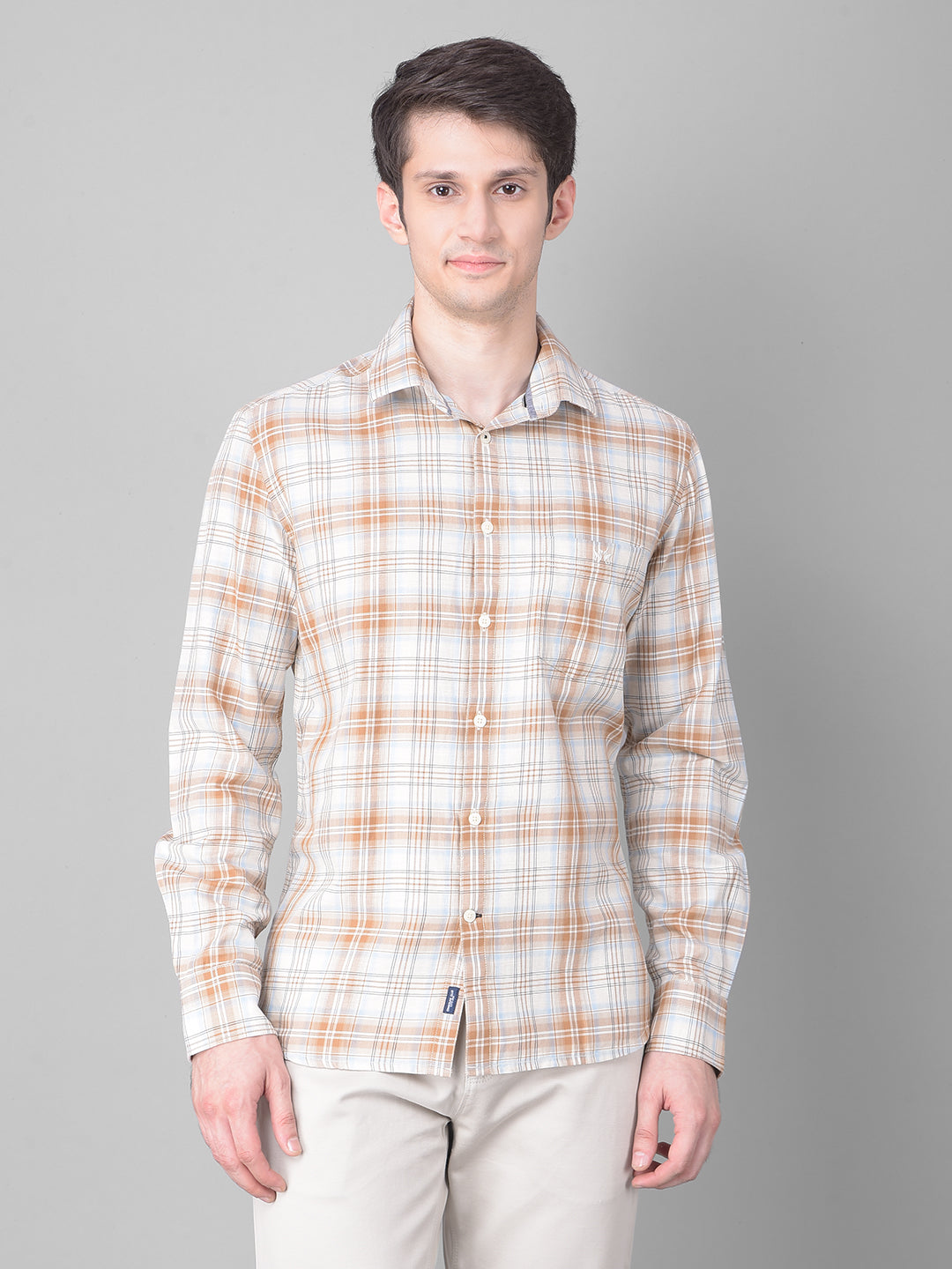 Beige Checked Shirt-Men Shirts-Crimsoune Club