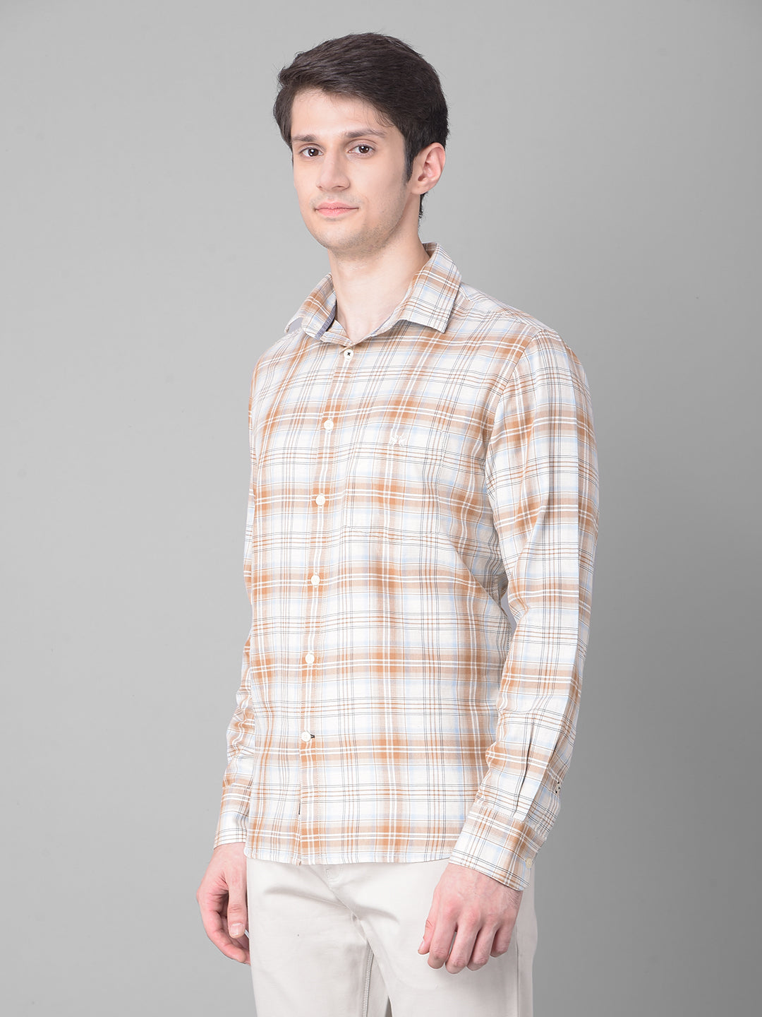 Beige Checked Shirt-Men Shirts-Crimsoune Club