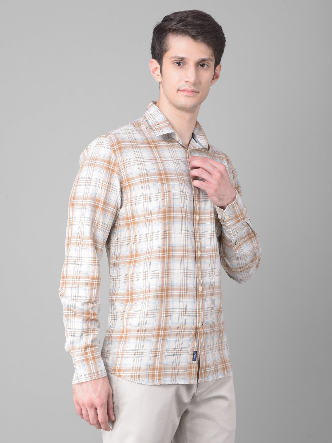 Beige Checked Shirt-Men Shirts-Crimsoune Club