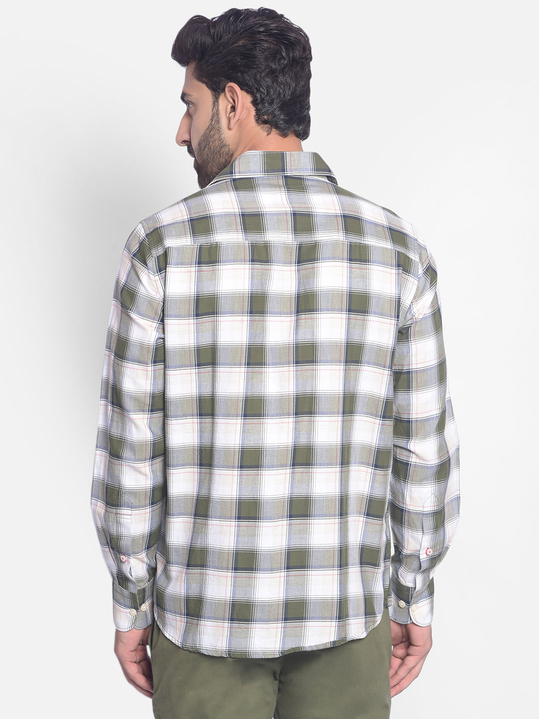 Olive Checked Shirt-Men Shirts-Crimsoune Club