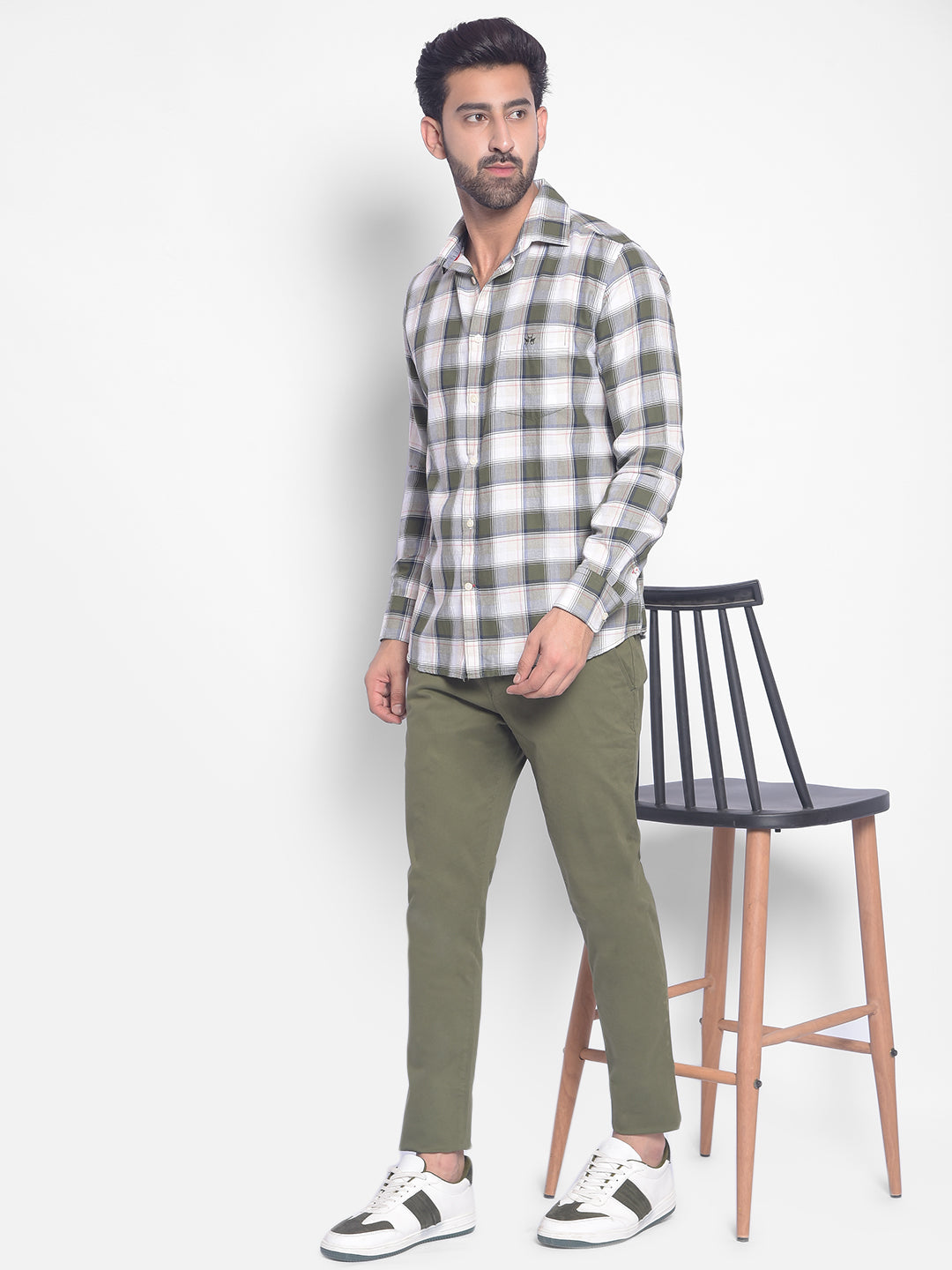 Olive Checked Shirt-Men Shirts-Crimsoune Club