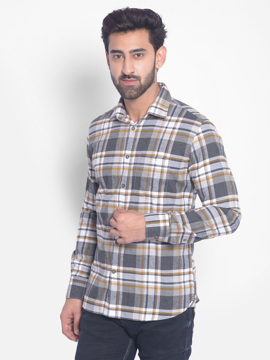 Grey Checked Shirt-Men Shirts-Crimsoune Club