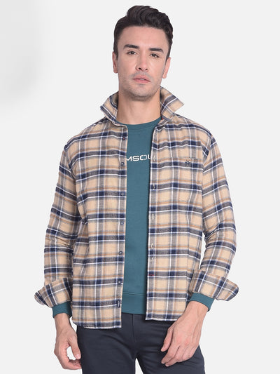 Beige Checked Shirt-Men shirts-Crimsoune Club