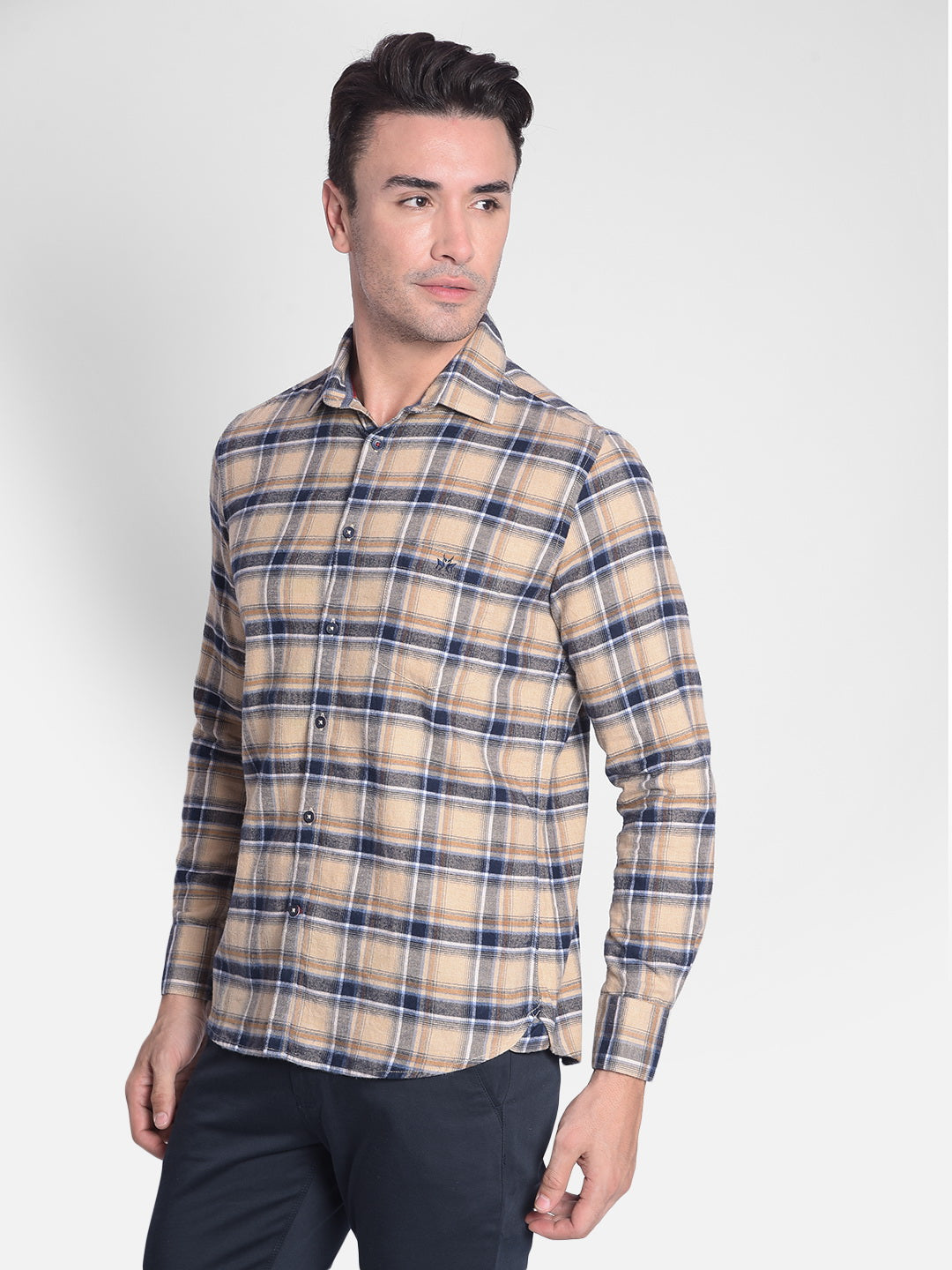 Beige Checked Shirt-Men shirts-Crimsoune Club