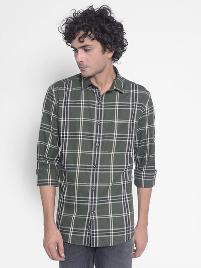 Olive Checked Shirt-Men Shirts-Crimsoune Club