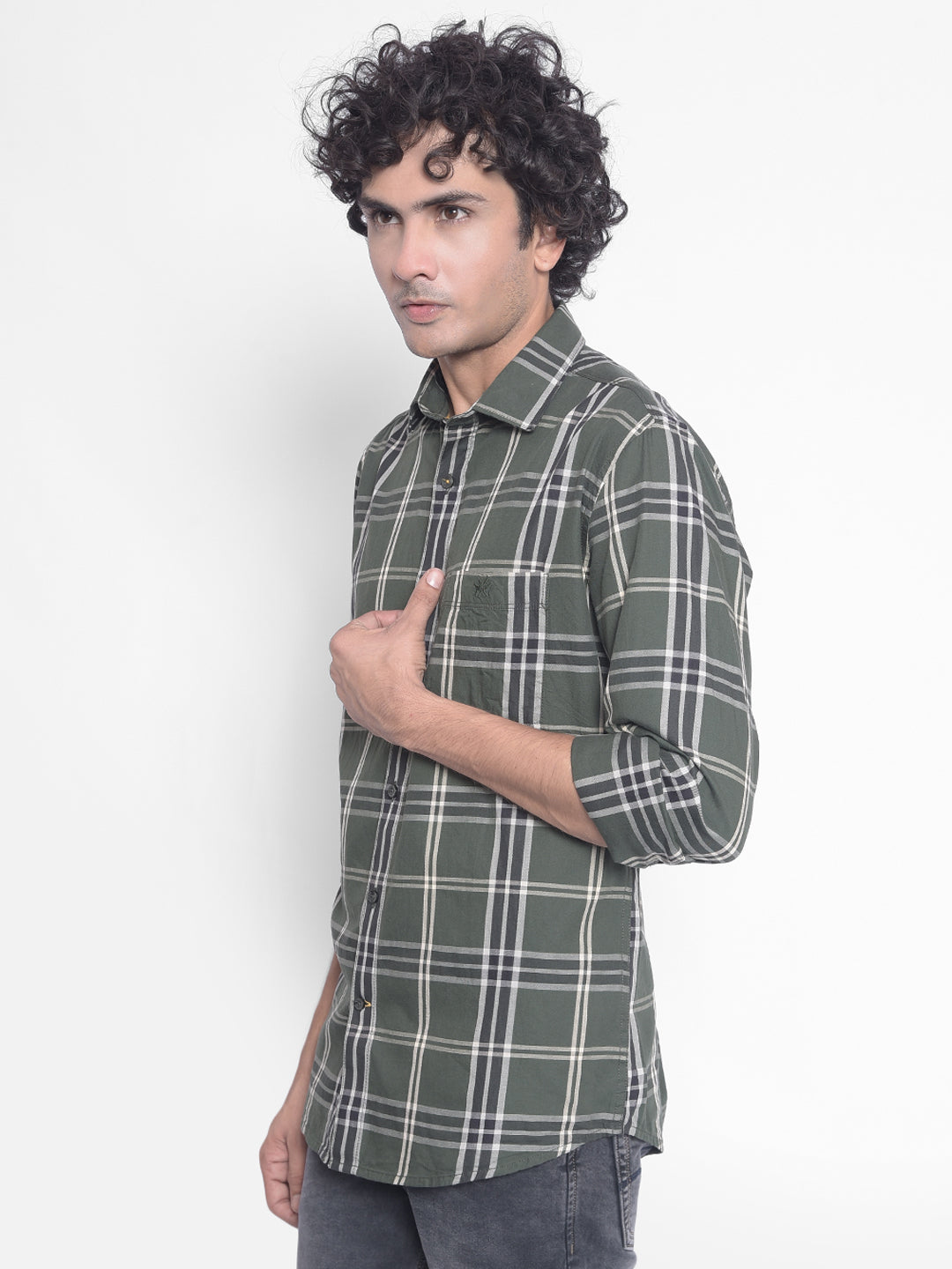 Olive Checked Shirt-Men Shirts-Crimsoune Club