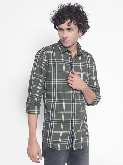 Olive Checked Shirt-Men Shirts-Crimsoune Club