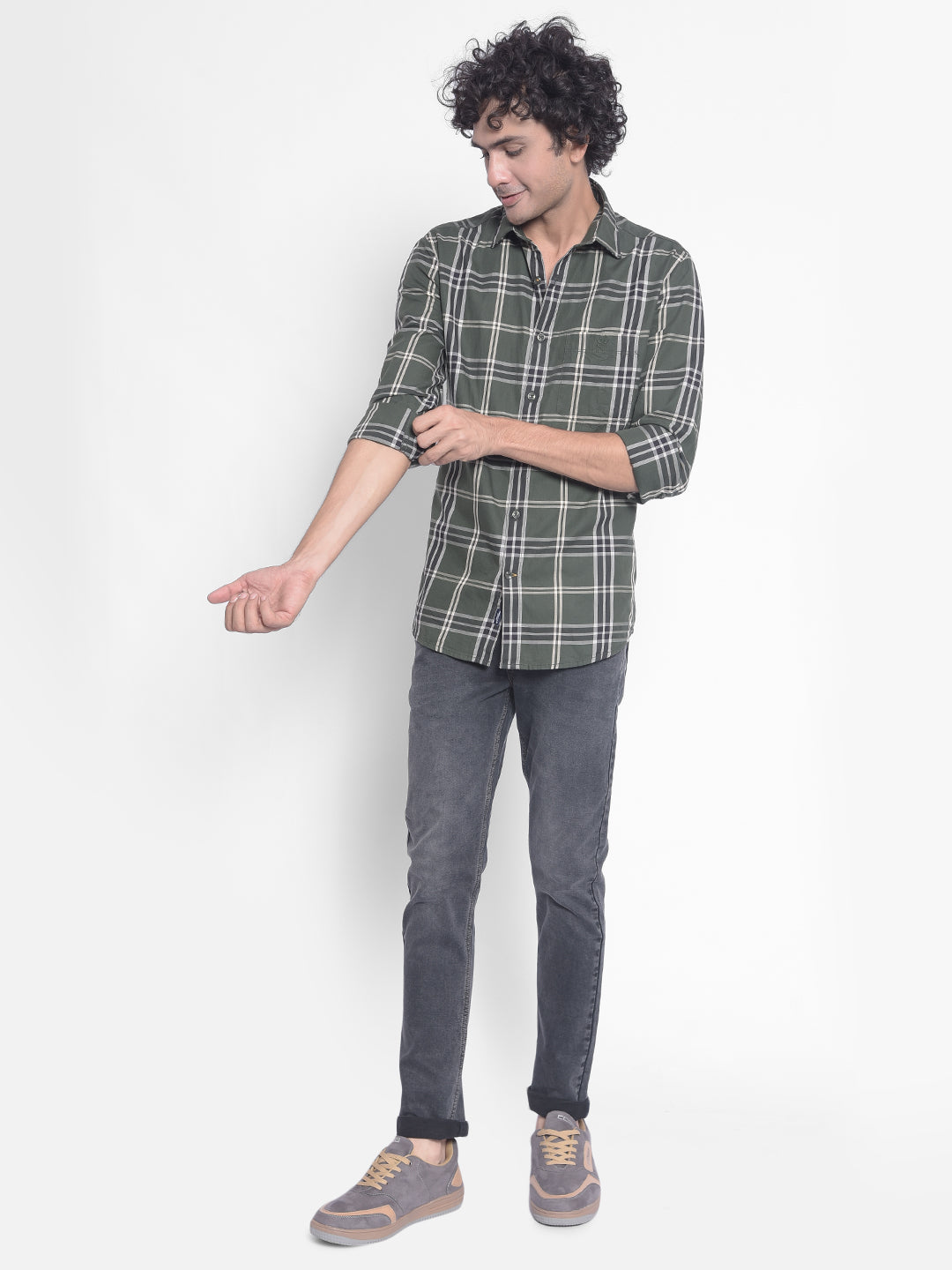 Olive Checked Shirt-Men Shirts-Crimsoune Club