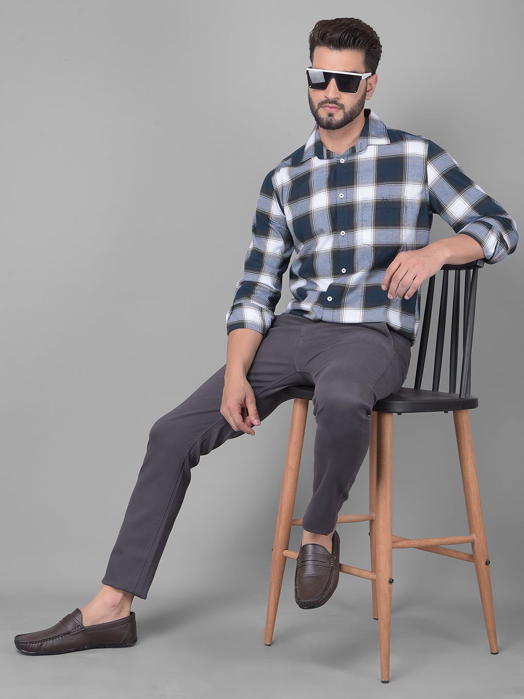 Blue Checked Shirt-Men Shirts-Crimsoune Club