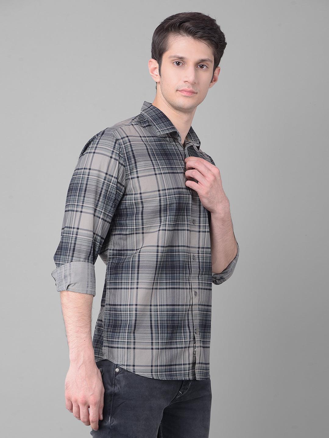 Grey Checked Shirt-Men Shirts-Crimsoune Club