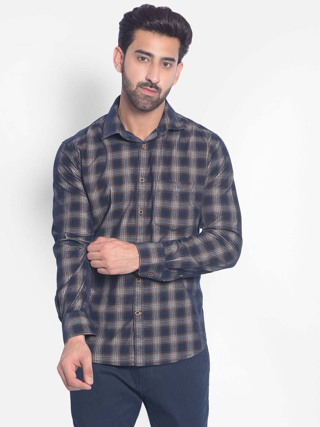 Navy Blue Checked Shirt-Men Shirts-Crimsoune Club