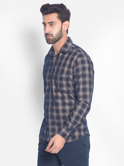 Navy Blue Checked Shirt-Men Shirts-Crimsoune Club