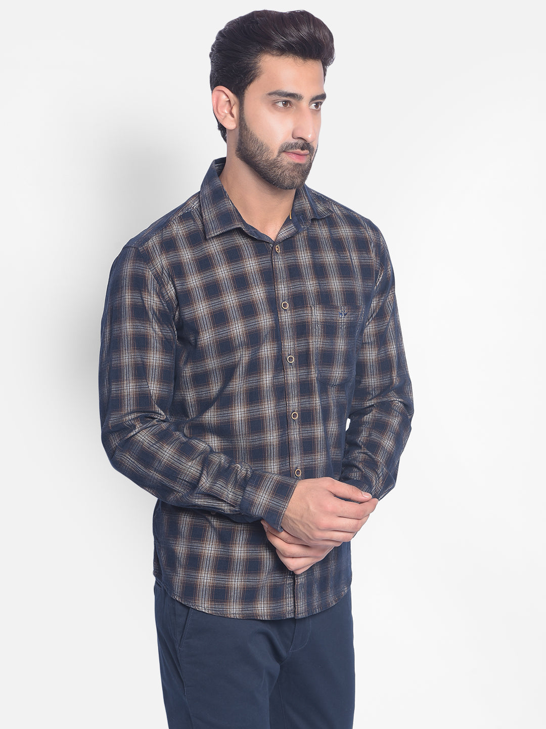 Navy Blue Checked Shirt-Men Shirts-Crimsoune Club