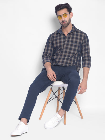 Navy Blue Checked Shirt-Men Shirts-Crimsoune Club