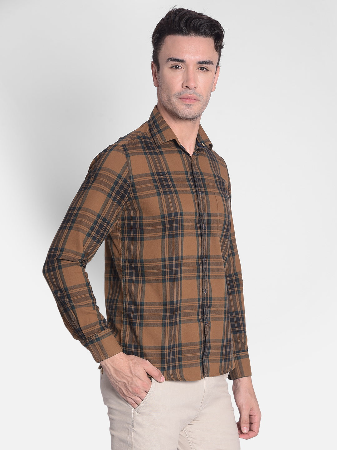 Brown Checked Shirt-Men shirts-Crimsoune Club