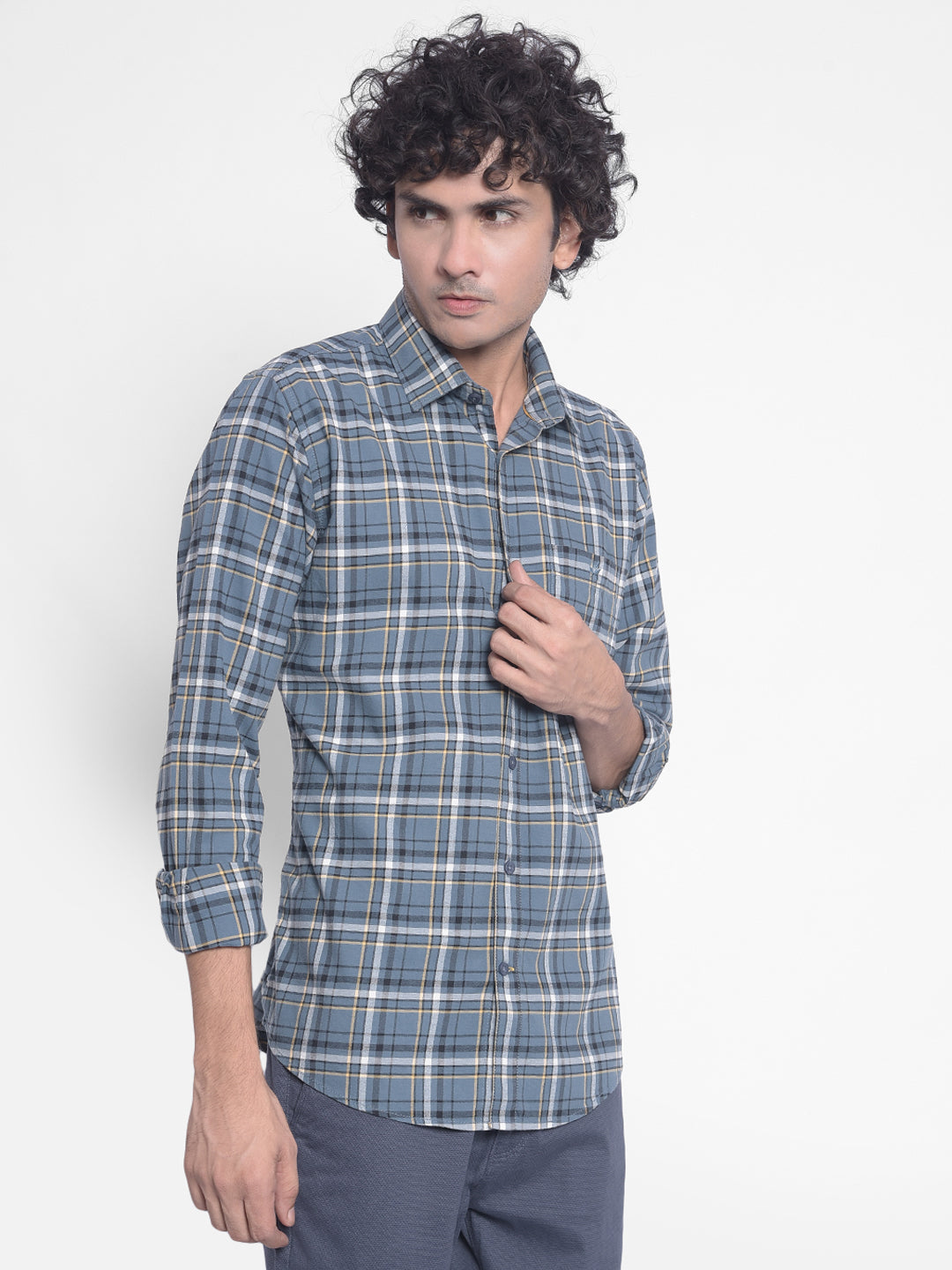 Blue Checked Shirt-Men Shirts-Crimsoune Club