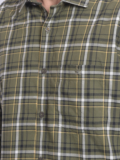 Olive Checked Shirt-Men Shirts-Crimsoune Club