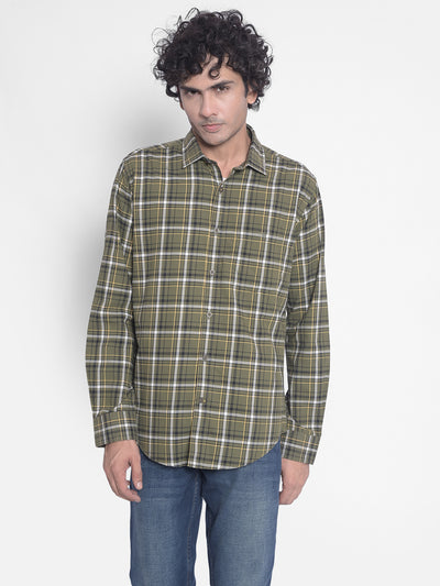 Olive Checked Shirt-Men Shirts-Crimsoune Club