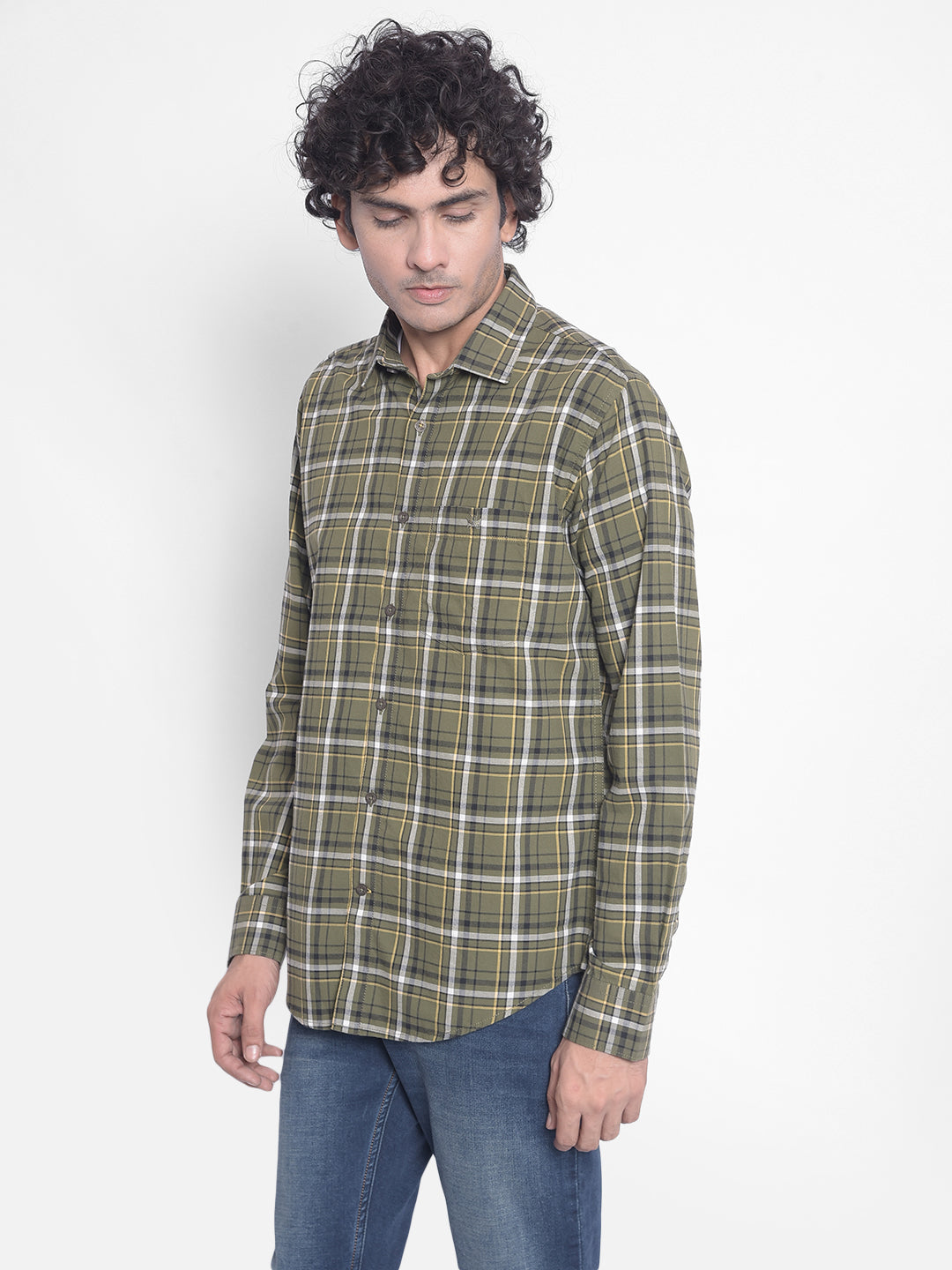 Olive Checked Shirt-Men Shirts-Crimsoune Club