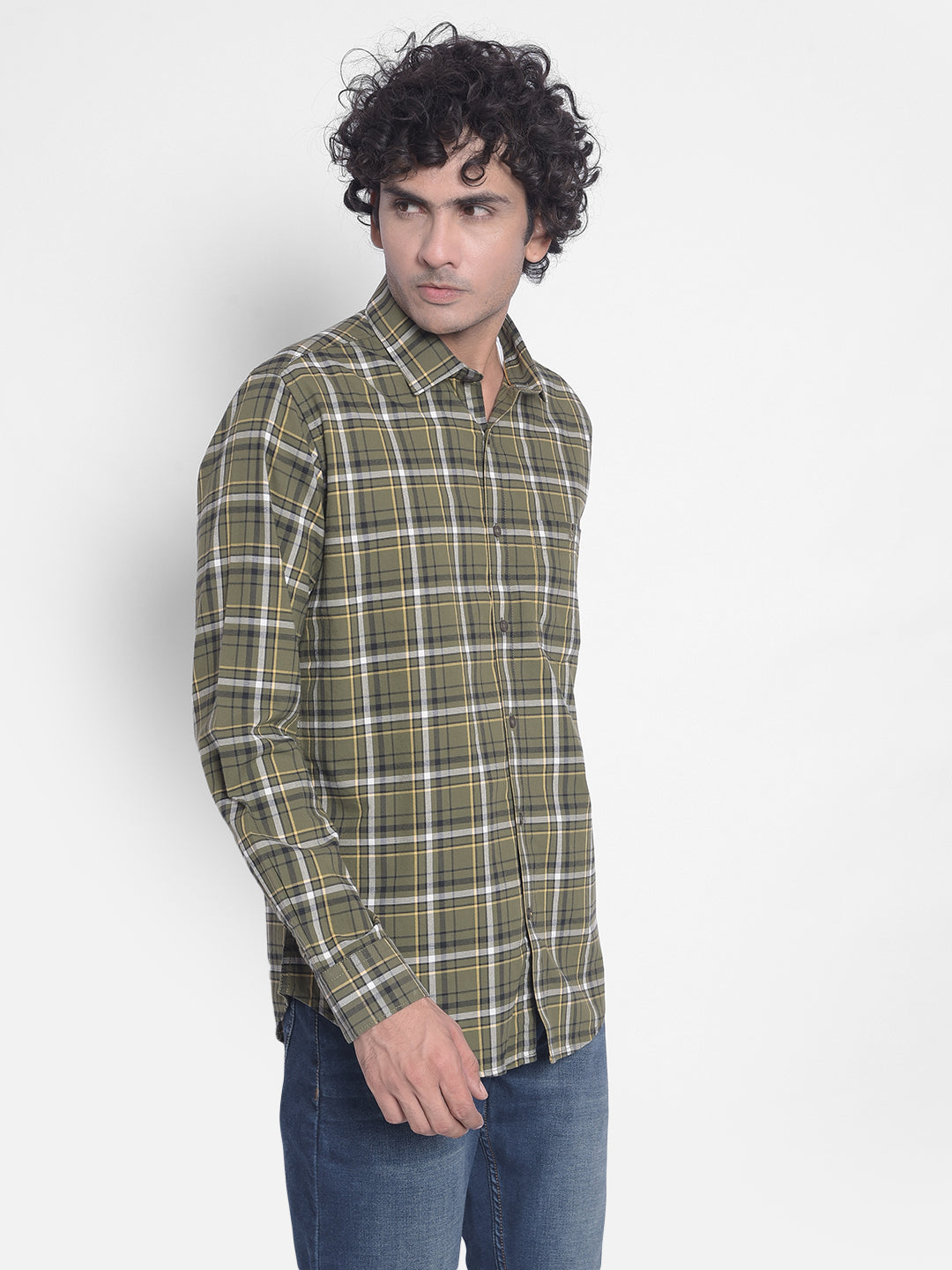 Olive Checked Shirt-Men Shirts-Crimsoune Club