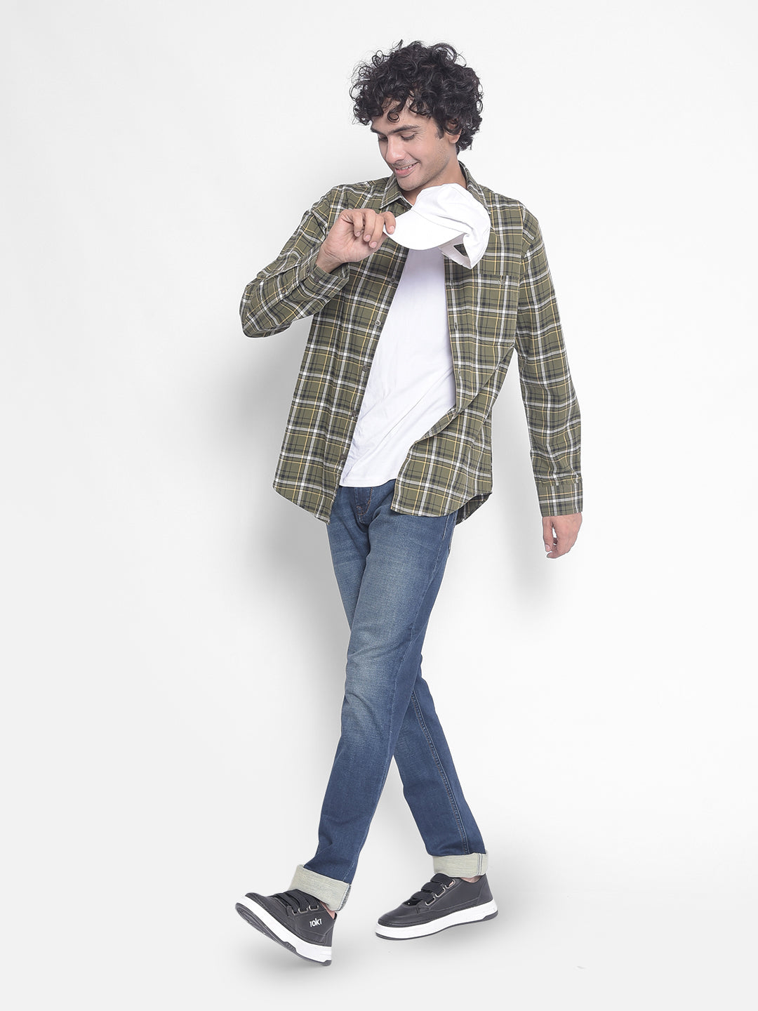 Olive Checked Shirt-Men Shirts-Crimsoune Club