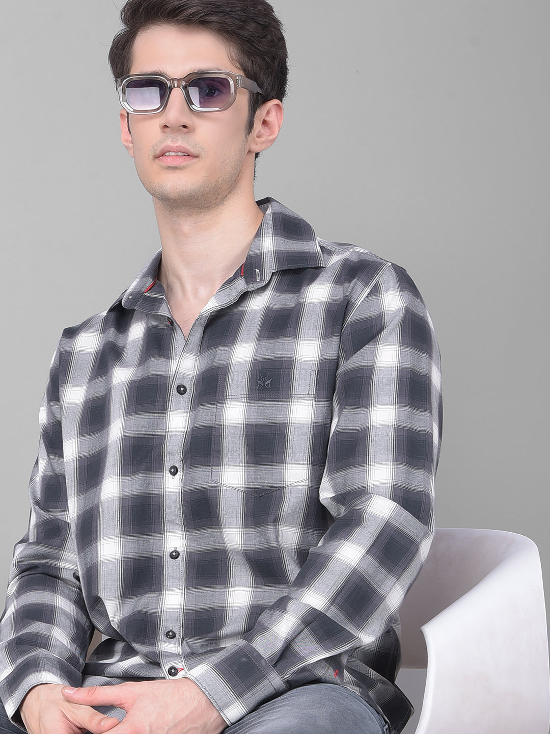 Grey Checked Shirt-Men Shirts-Crimsoune Club