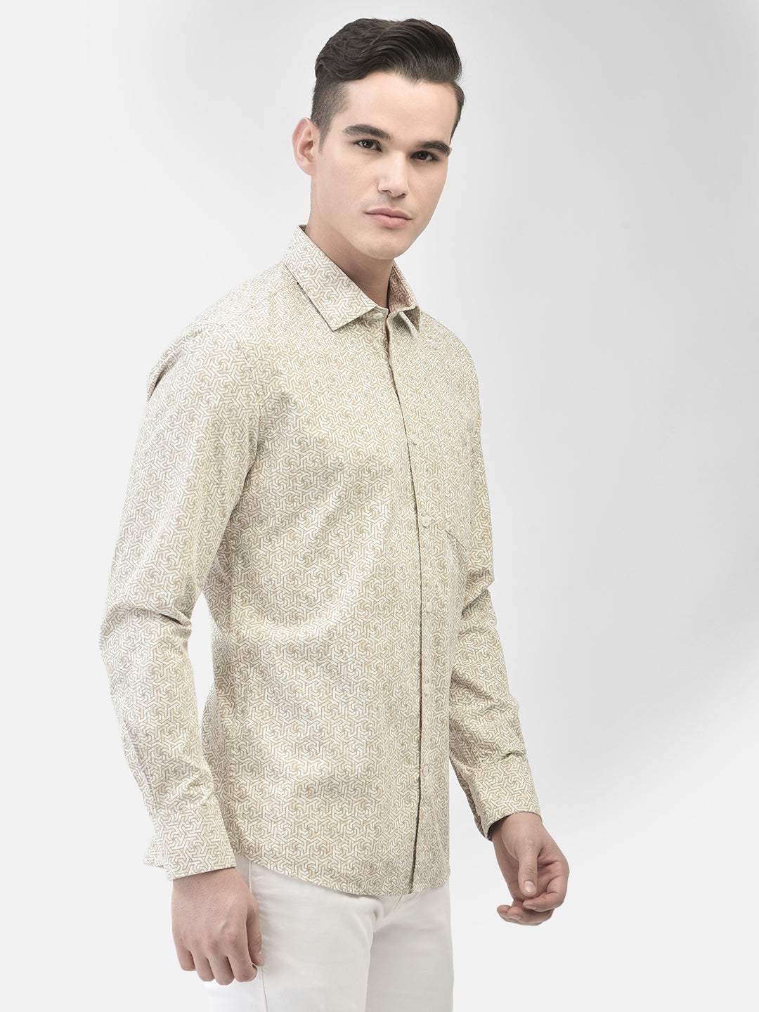 Beige Printed Shirt-Men Shirts-Crimsoune Club