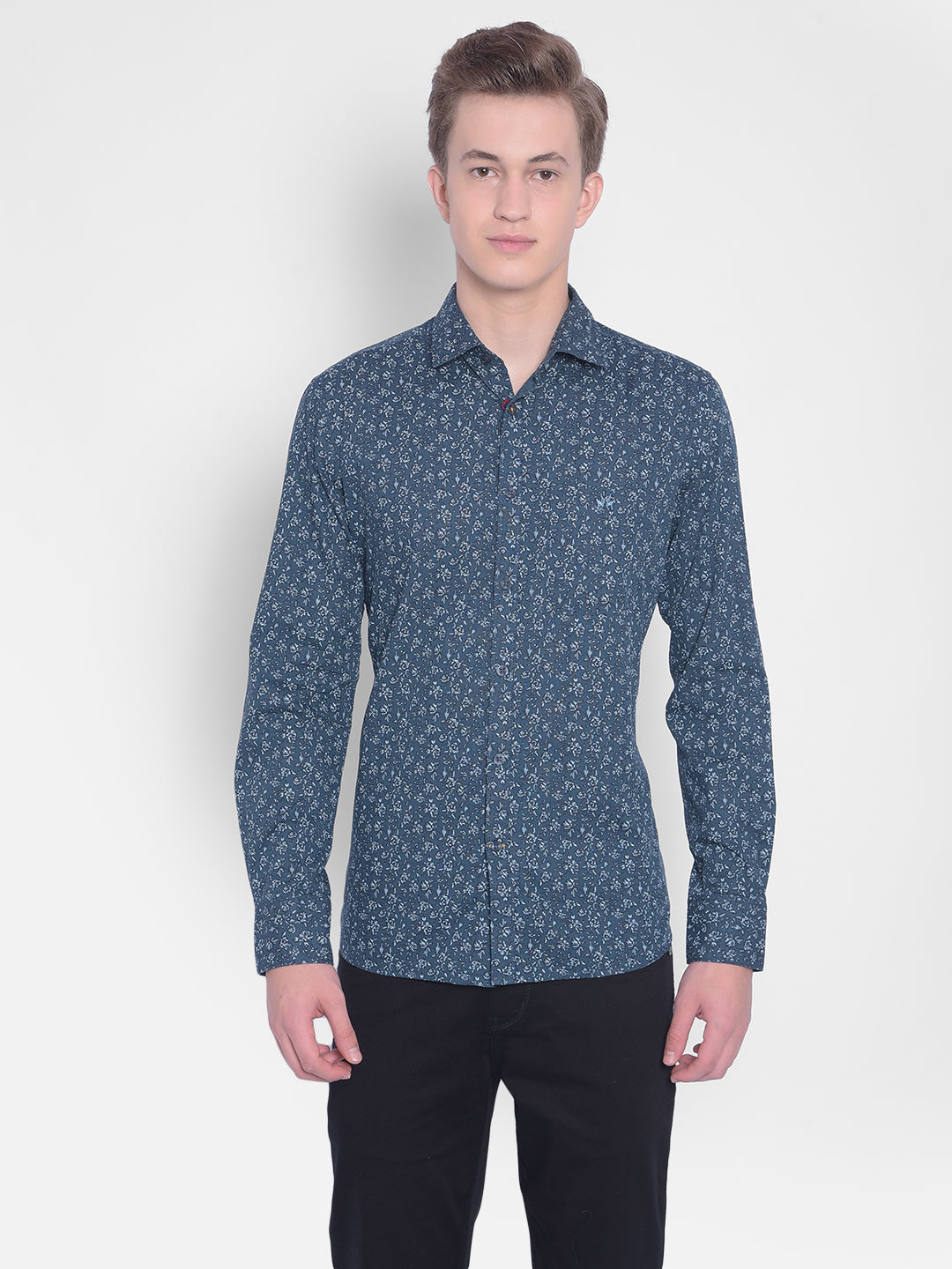 Blue Floral Shirt-Men Shirts-Crimsoune Club