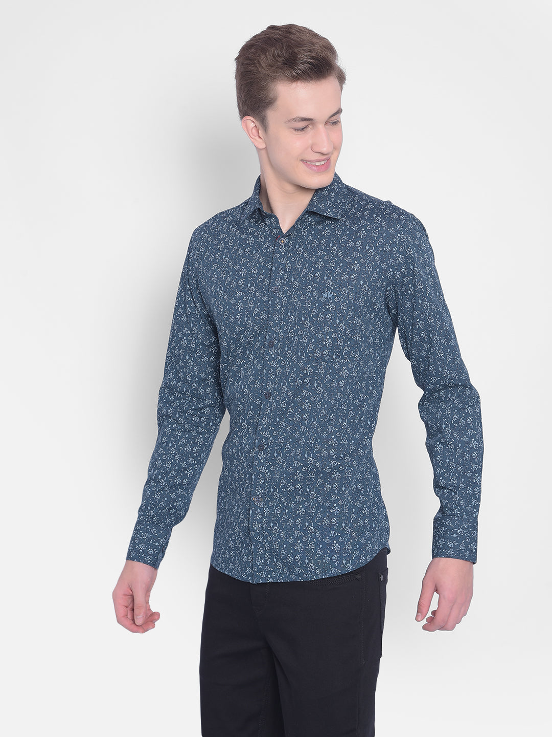 Blue Floral Shirt-Men Shirts-Crimsoune Club