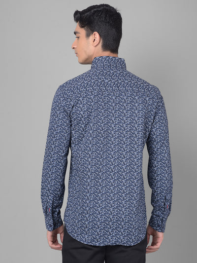 Navy Blue Printed Shirt-Men Shirts-Crimsoune Club