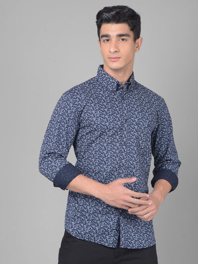 Navy Blue Printed Shirt-Men Shirts-Crimsoune Club