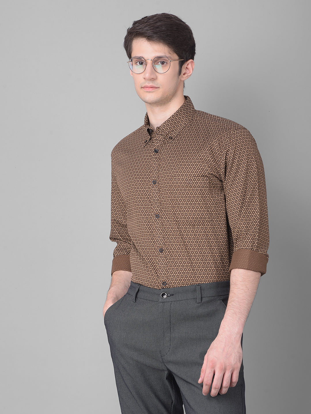 Brown Printed Shirt-Men Shirts-Crimsoune Club