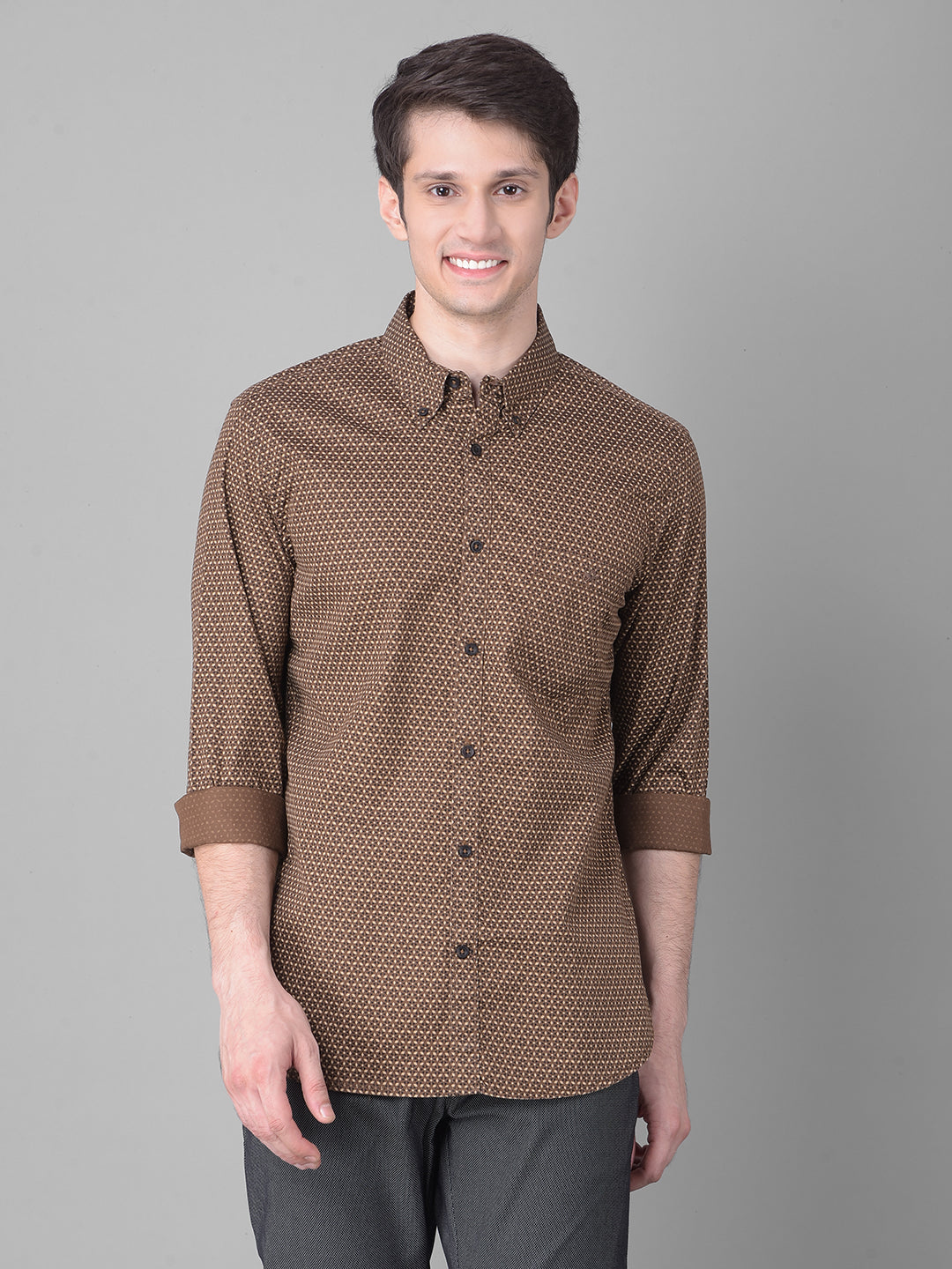 Brown Printed Shirt-Men Shirts-Crimsoune Club