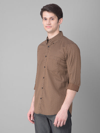 Brown Printed Shirt-Men Shirts-Crimsoune Club