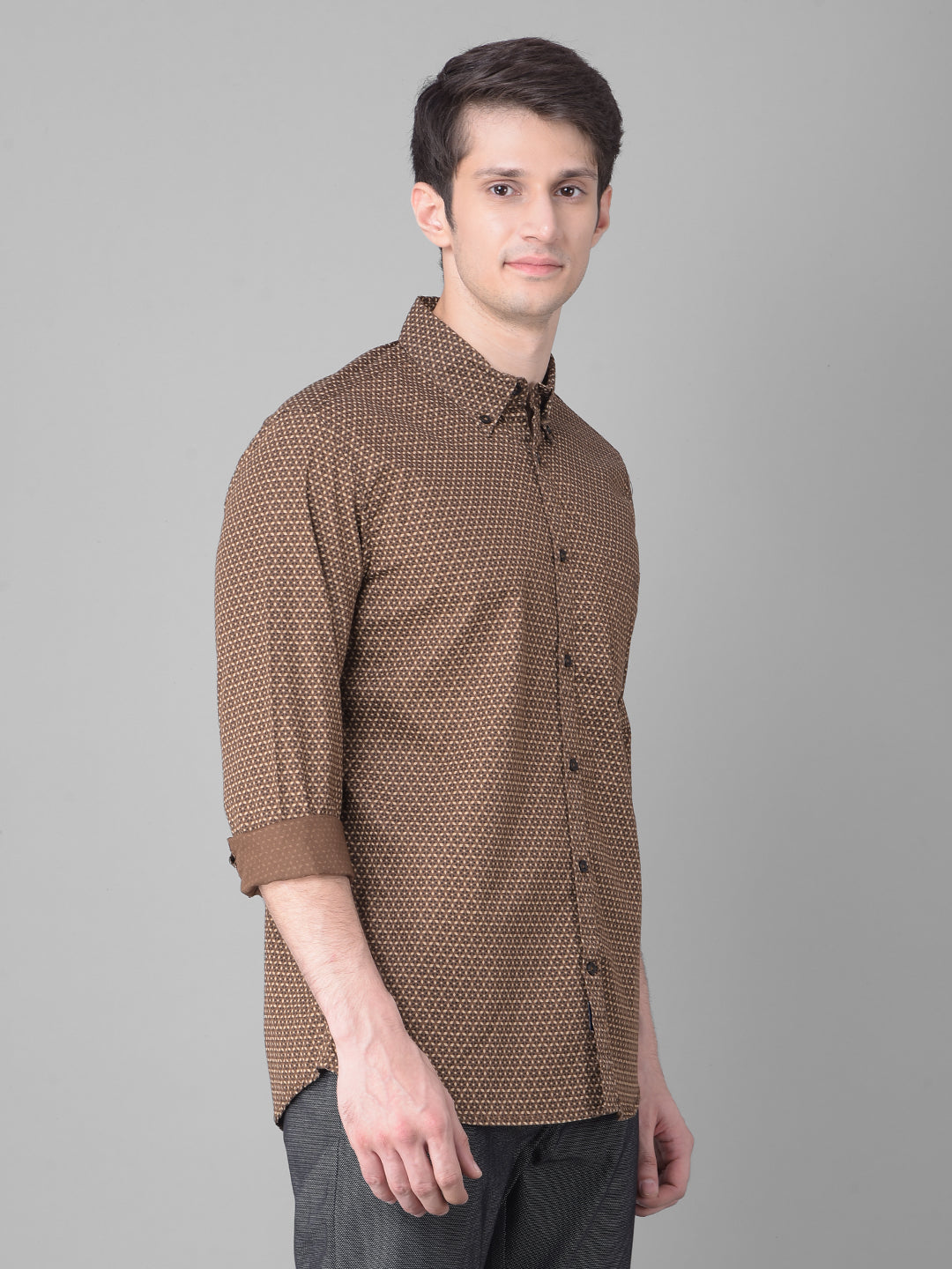 Brown Printed Shirt-Men Shirts-Crimsoune Club