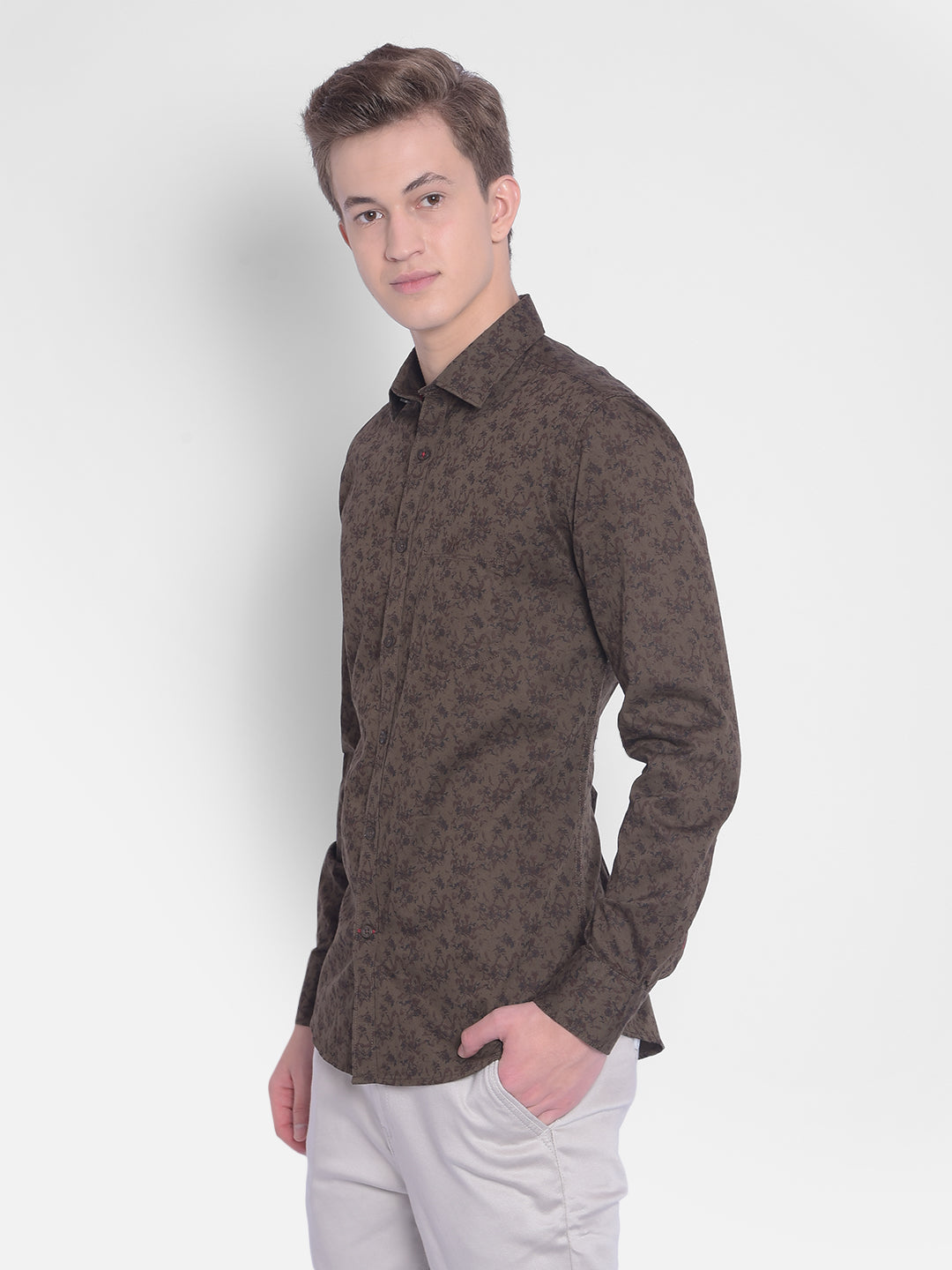 Brown Printed Shirt-Men Shirts-Crimsoune Club